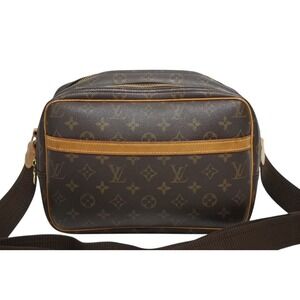 Louis Vuitton Leather Bag Shoulder Brown Monogram Canvas Reporter Natural